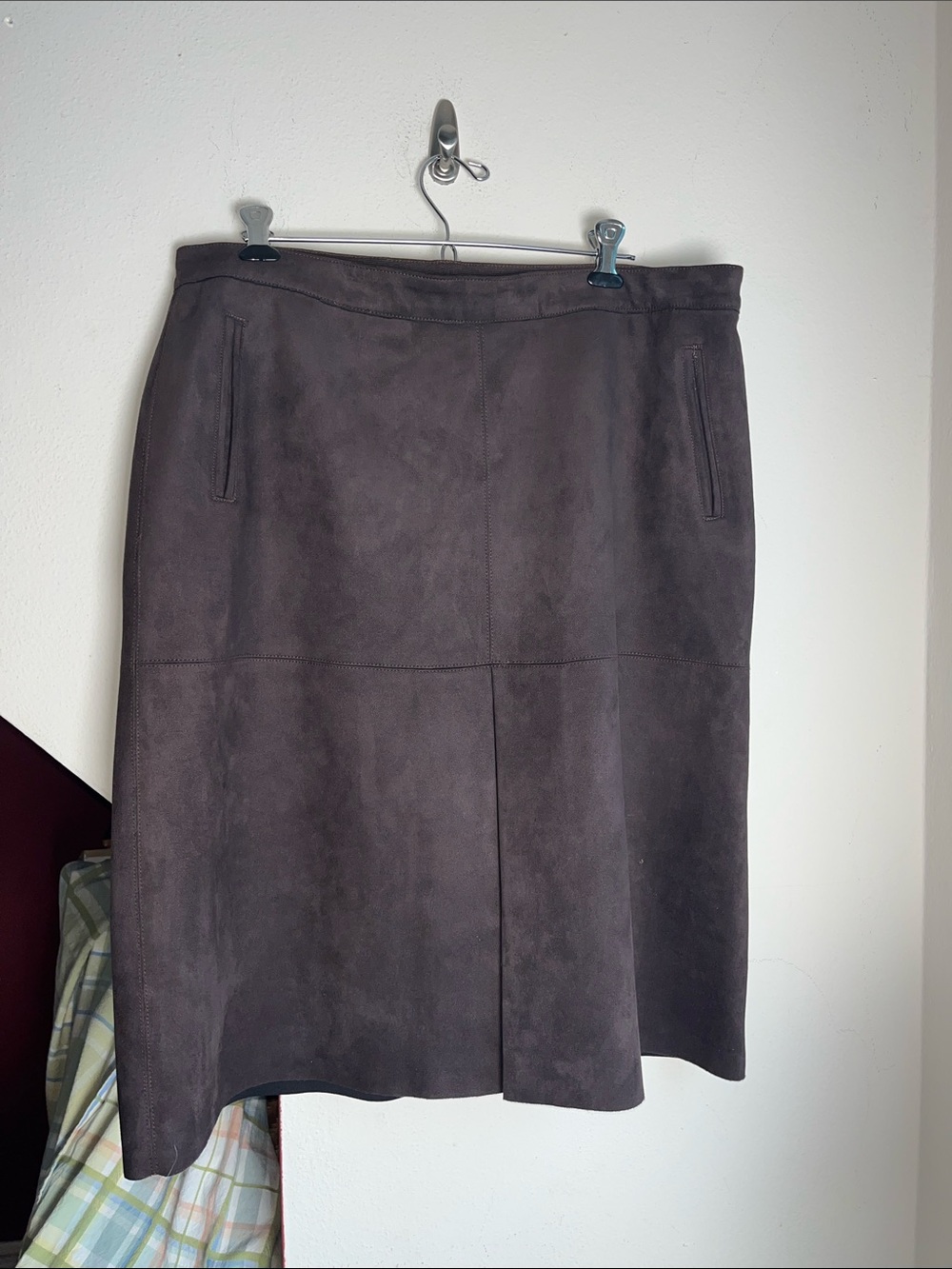 Faux Suede Western Dark Chocolate Brown Midi Skirt 18